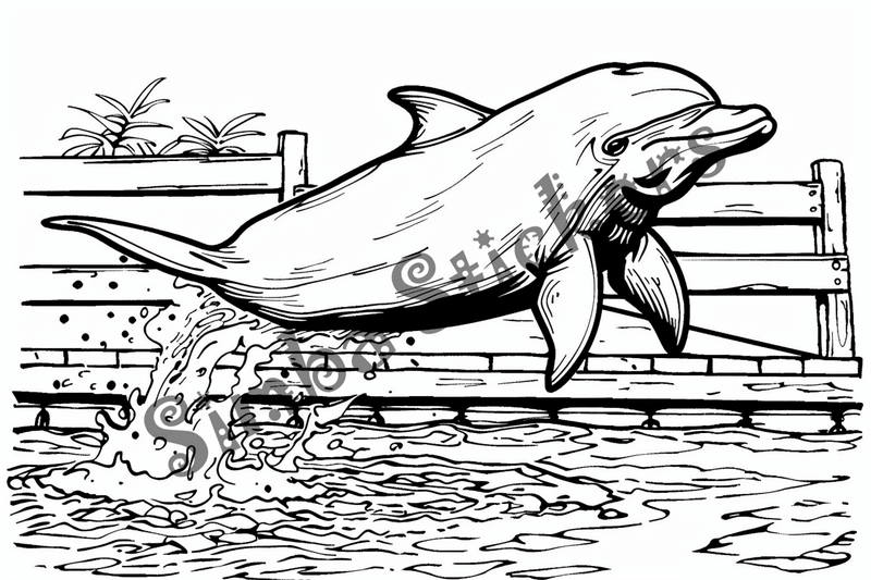 Colouring pages, bundle of dolphins above water, 10 images
