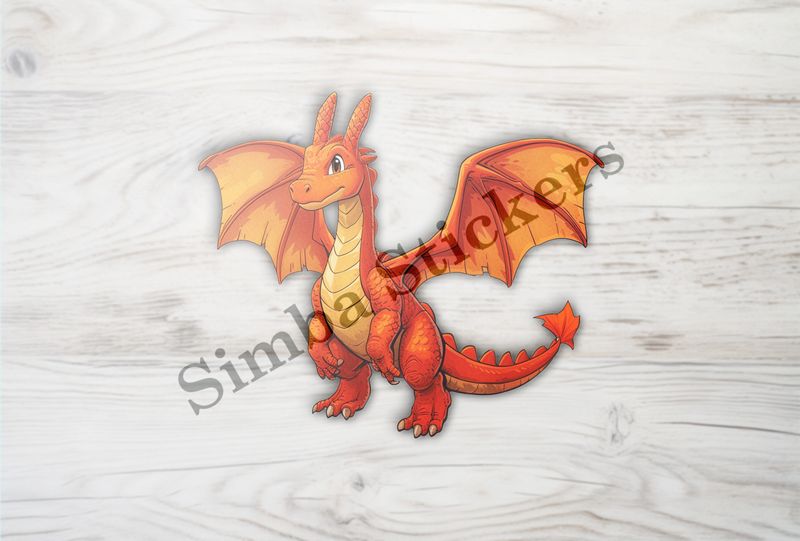 Cute red dragon with wings spread out, watercolour