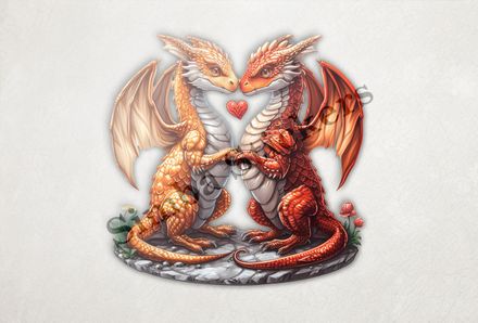 Red dragons in love, watercolour