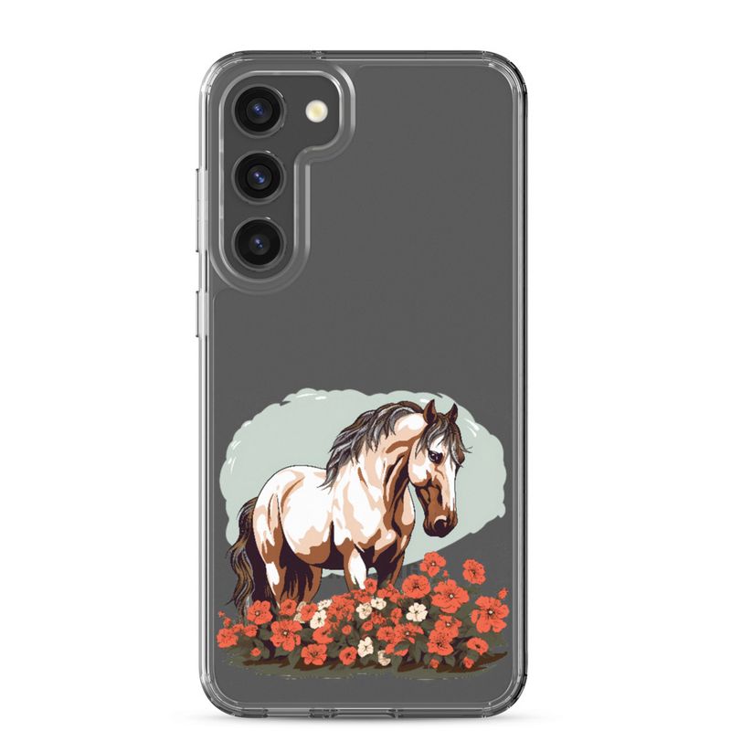 Clear Case for Samsung, Brown horse in field of red flowers, n4w2fj