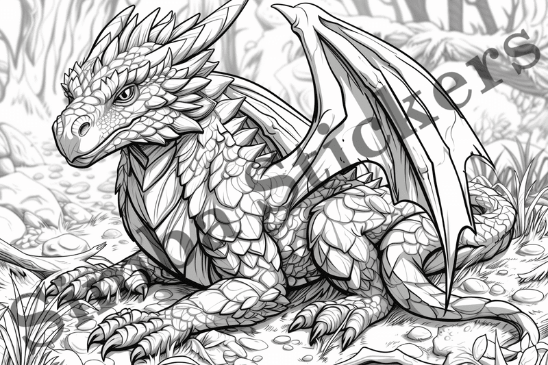 Colouring pages, bundle of dragons, 10 images