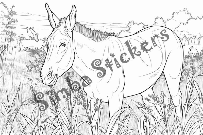 Colouring pages, bundle of mules, 25 images