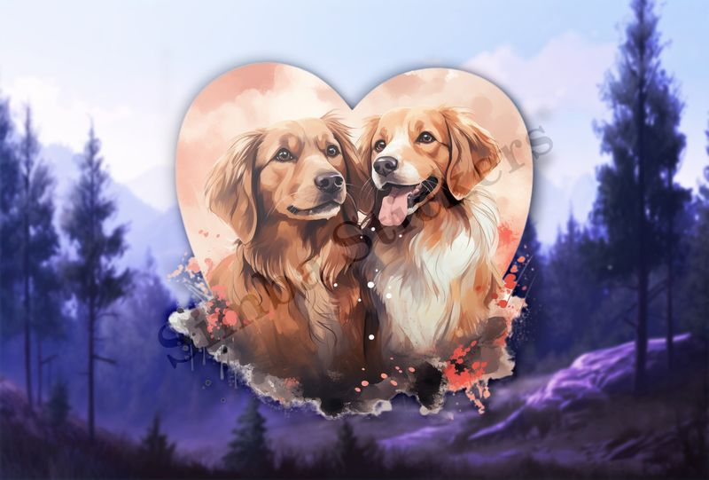 Dogs in love, watercolour
