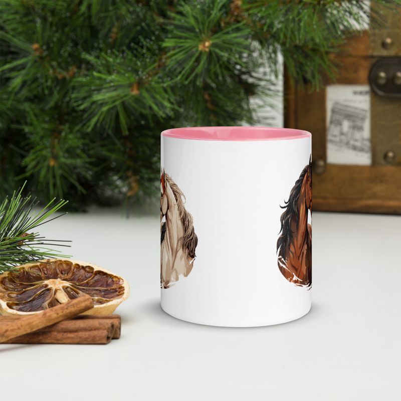 White Ceramic Mug with Color Inside, 11&amp;15oz, Horses nose-to-nose, jbgjpy