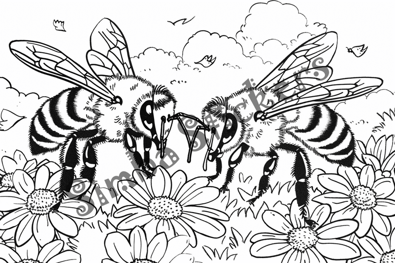 Colouring pages, bundle of bees in love, 25 images