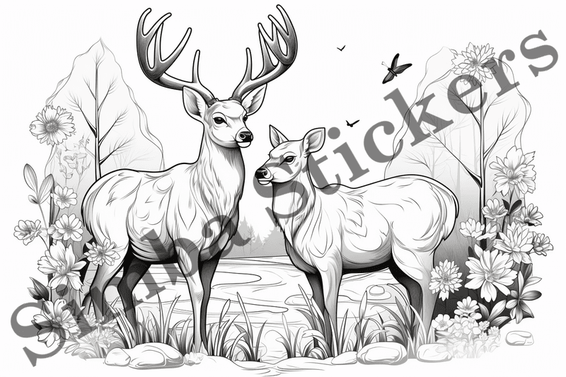 Colouring pages, bundle of deer, 25 images