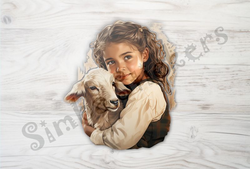 Goat kid in small girl&#x27;s embrace