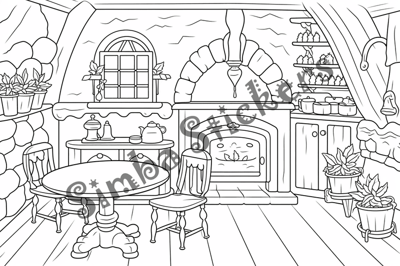 Colouring pages, bundle of house kitchens, 25 images