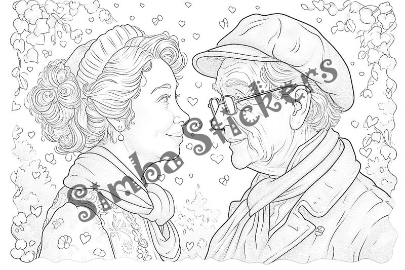 Colouring pages, bundle of people, elderly and grandparents with children, 50 images