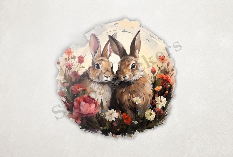 Rabbits in love, oil painting