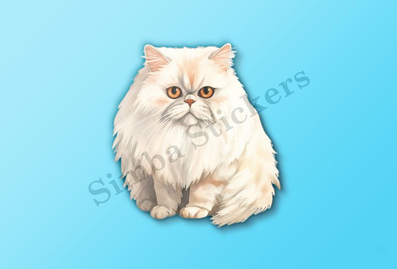 Persian cat, white, watercolour