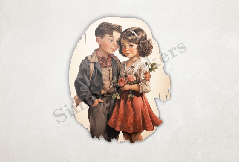 Girl and boy, girl holding flowers