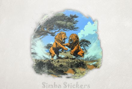 Two Lions fighting fiercely in the jungle, outline art, blyljo