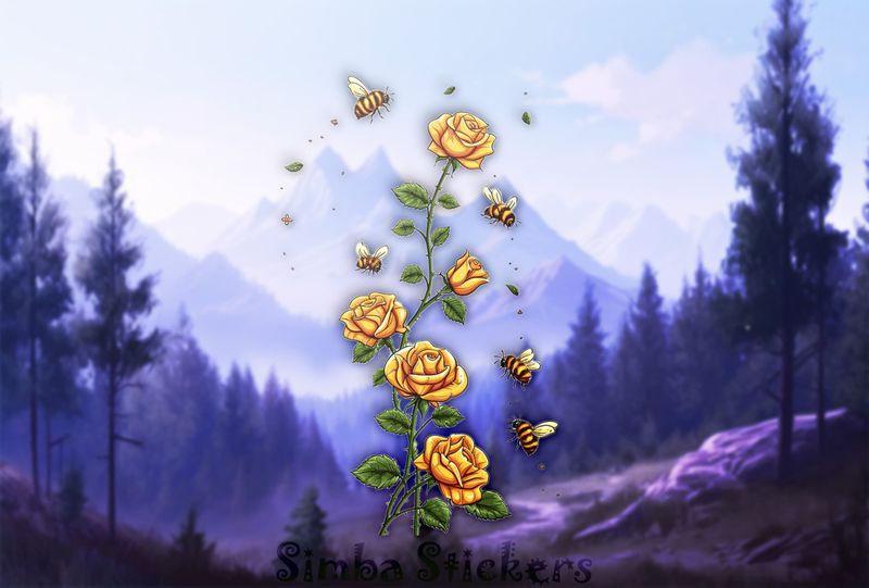 Bees buzzing around yellowish rose flower