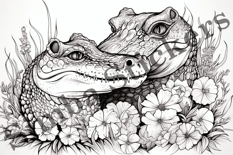 Colouring pages, Bundle of crocodiles in love, 10 images