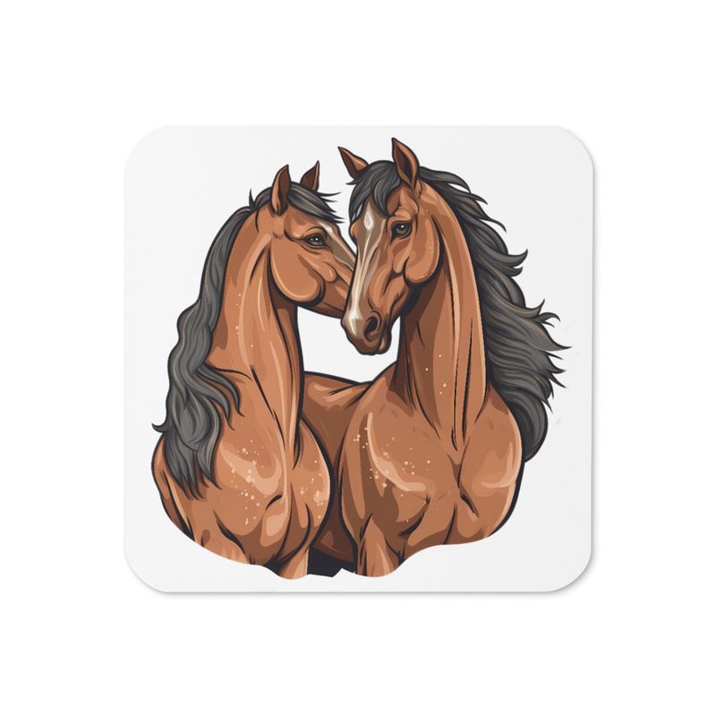 Cork-Back Coaster, Two brown horses snuggling, tdwcyd, mirrored