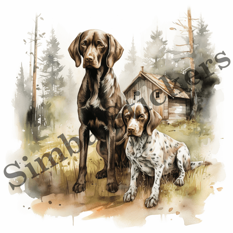 German Shorthaired Pointer dogs in the woods, image set, 10 images
