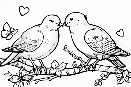 Colouring pages, bundle of seagulls in love, 10 images