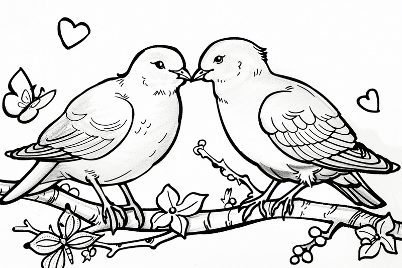 Colouring pages, bundle of seagulls in love, 10 images