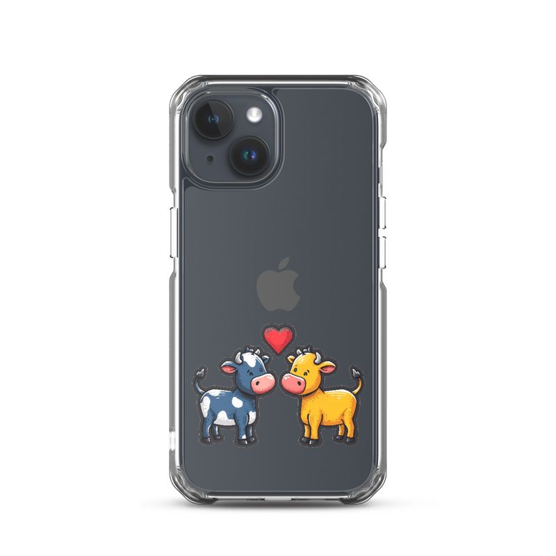 Clear Case for iPhone, Cattle, bull and cow in love, colourful , heart in picture, fvta2y