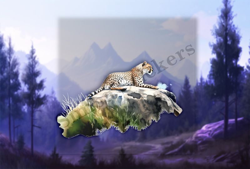 Cheetah on a rock, watercolour