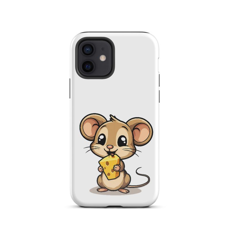 Tough Case for iPhone, Small Mouse happily licking large chunk of cheese, pqapy6