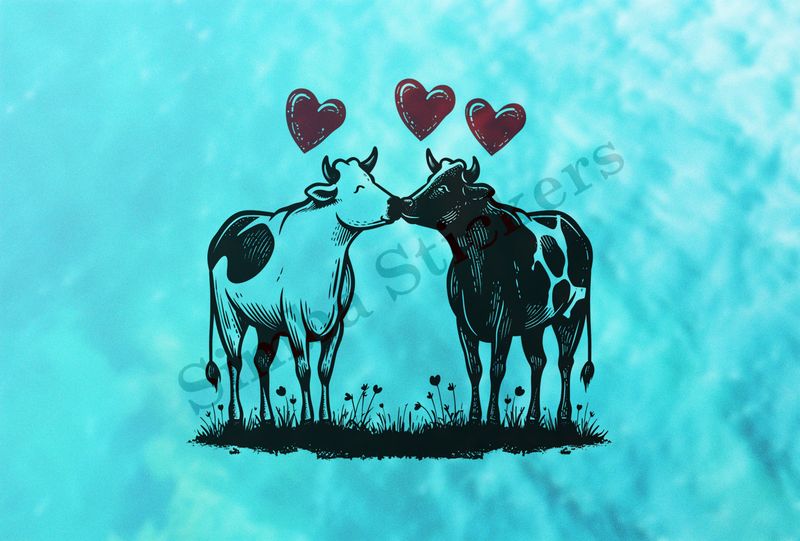 Cattle, bull and cow in love, both black and white  , outline art