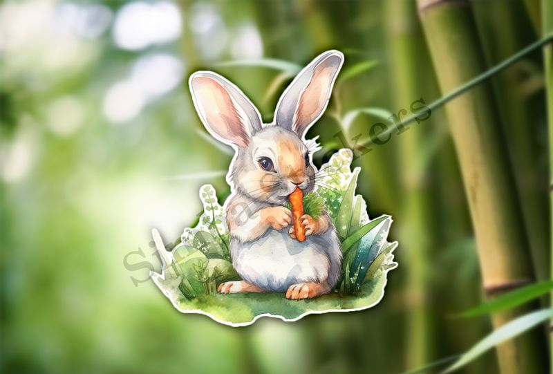 Rabbit eating a carrot, watercolour