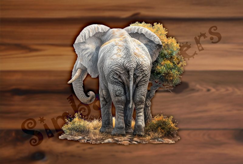 Elephant facing slightly left, from behind