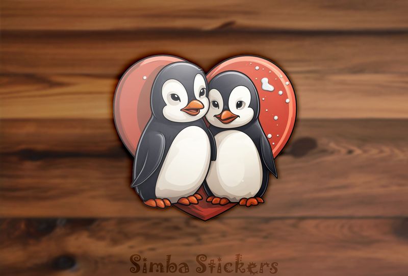 Penguins cheek-to-cheek smiling with romantic Valentine&#x27;s heart, xkk7ri