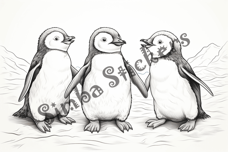Colouring pages, bundle of penguins, 10 images