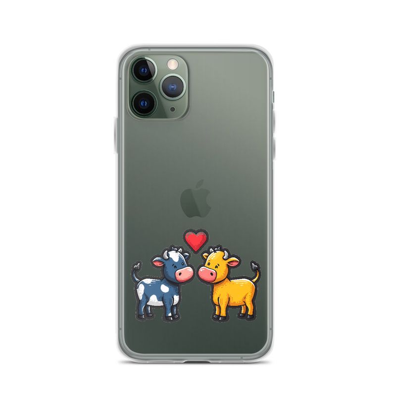 Clear Case for iPhone, Cattle, bull and cow in love, colourful , heart in picture, fvta2y