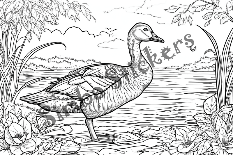 Colouring pages, bundle of geese in water, 10 images