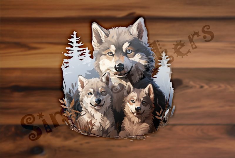 Wolf mother with 2 wolf cubs