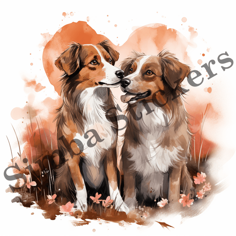 Dogs in love, watercolour, image set, 10 images