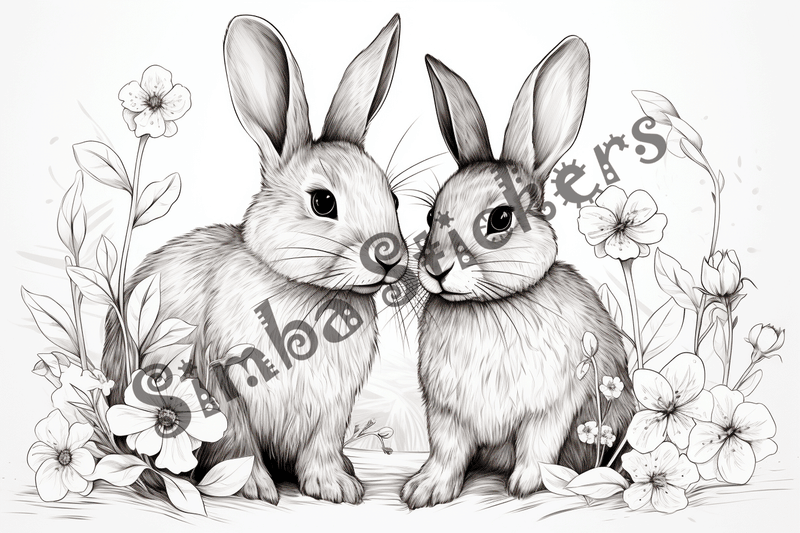 Colouring pages, bundle of rabbits in love, 10 images