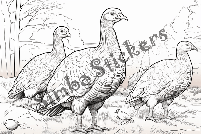 Colouring pages, bundle of turkeys, 50 images