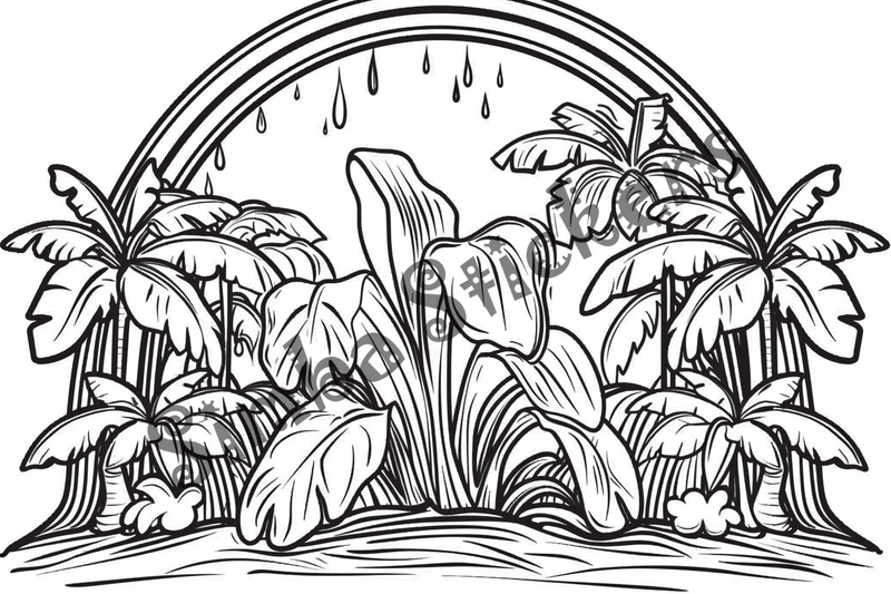 Colouring pages, bundle of Equatorial Rainforest landscape, 25 images 2