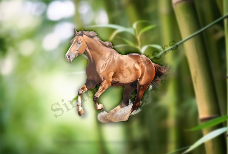 Brown horse , kicking up dust