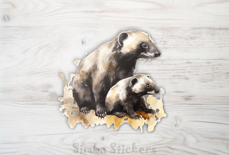 Honey Badger with child, watercolour, cttwbk