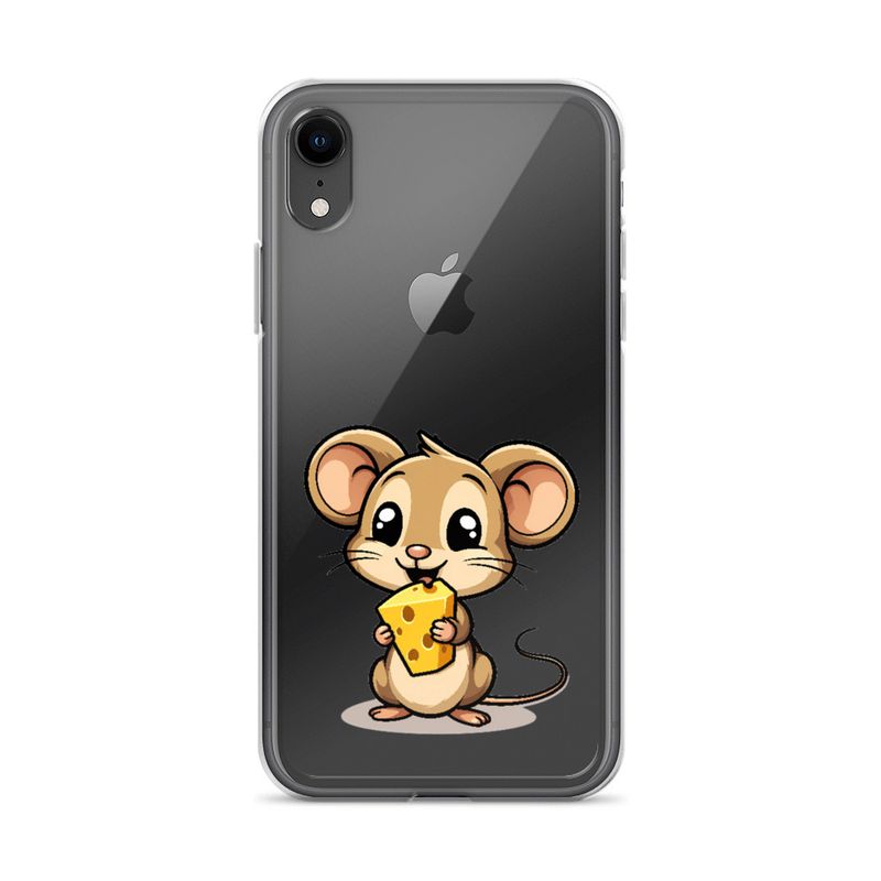 Clear Case for iPhone, Small Mouse happily licking large chunk of cheese, pqapy6