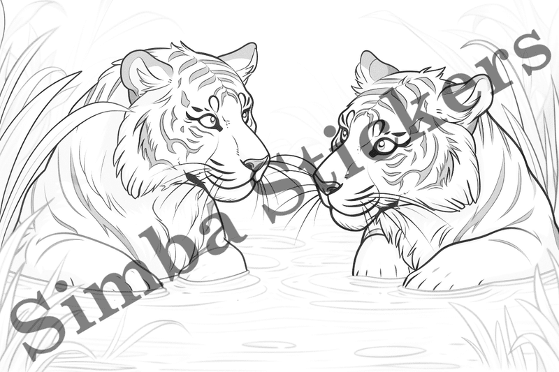 Colouring pages, bundle of tigers, 25 images