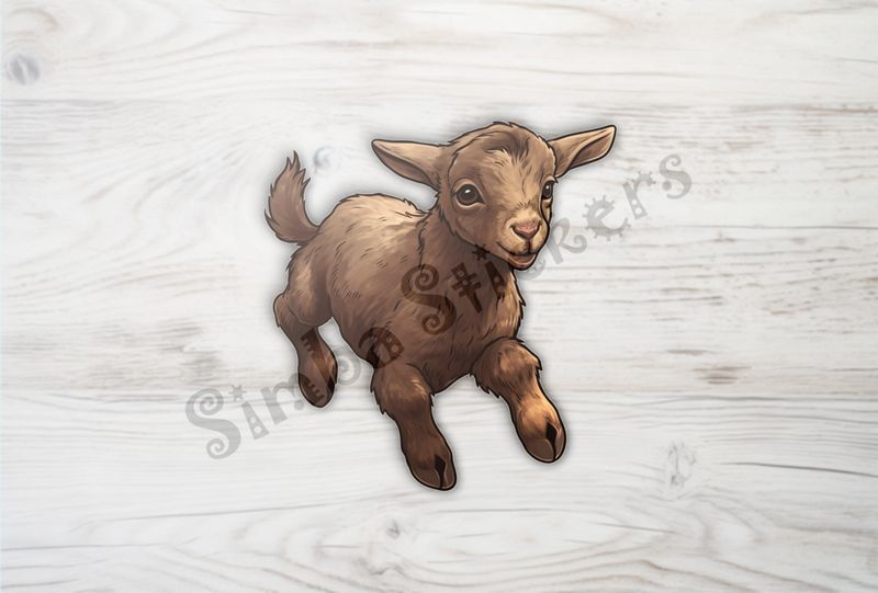 Brown goat kid jumping