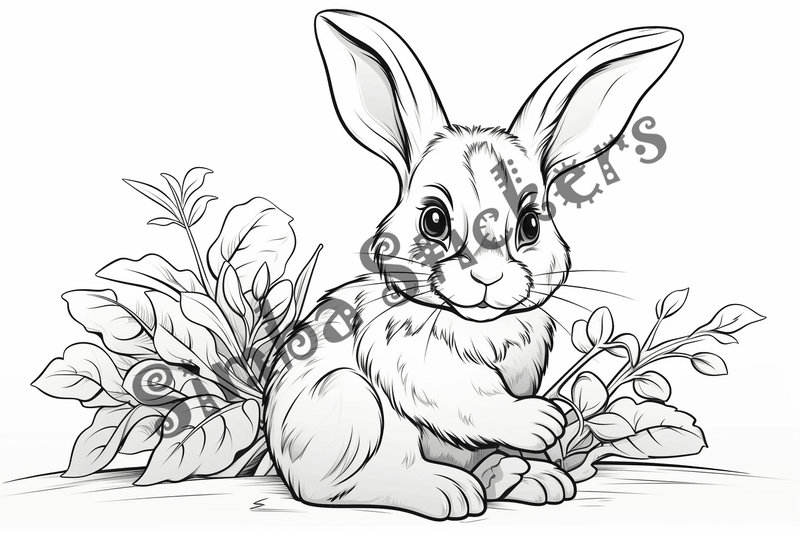 Colouring pages, bundle of rabbits, 25 images