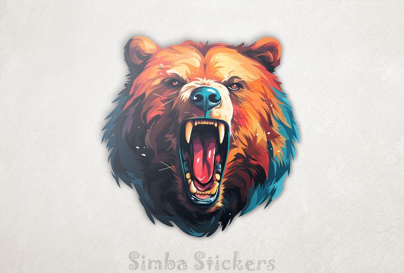 Bear growling, warm colours, watercolour, 2onpxz