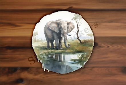 Elephant at a pond in the Savanna   