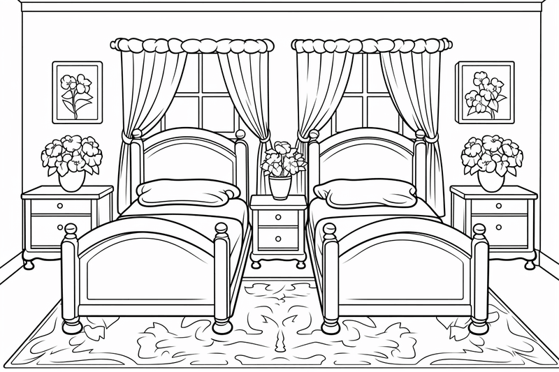 Colouring pages, bundle of house bedrooms, 25 images 2