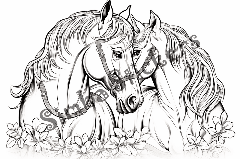 Colouring pages, bundle of horses in love, 10 images