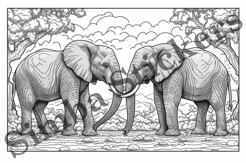 Colouring pages, Bundle of elephants in love, complex drawings, 10 images