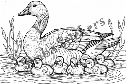 Colouring pages, bundle of geese with goslings, 10 images